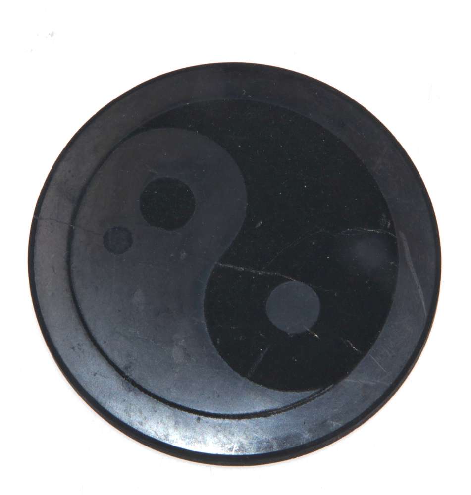 Schungit Scheibe rund Yin Yang - 5,5cm poliert - Edelstein #4134