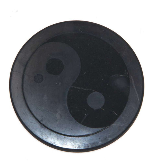 Schungit Scheibe rund Yin Yang - 5,5cm poliert - Edelstein #4134