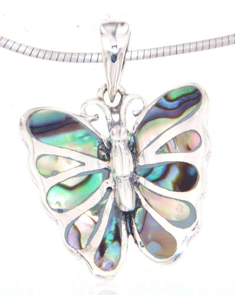 Schmetterling Schmuck Ketten Anhänger mit Paua Muschel A Qualität - 925er Silber #4117
