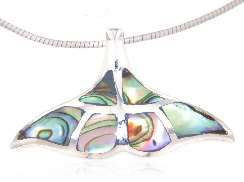 Delphin Flosse Schmuck Ketten Anhänger mit Paua Muschel A Qualität - 925er Silber #4118