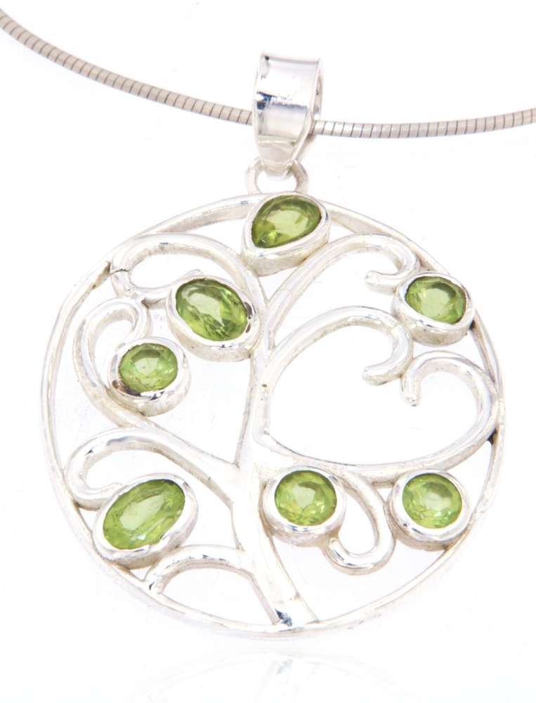 edler Lebensbaum Schmuck Ketten Anhänger Peridot - 925er Silber #4048