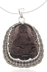 XL Buddha Gemstone Chain Pendant made of Obsidian A Quality - 925 Sterling Silver #2404