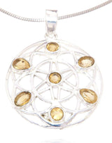 Exquisito colgante de collar de plata 925 con citrino y flor de la vida #4070