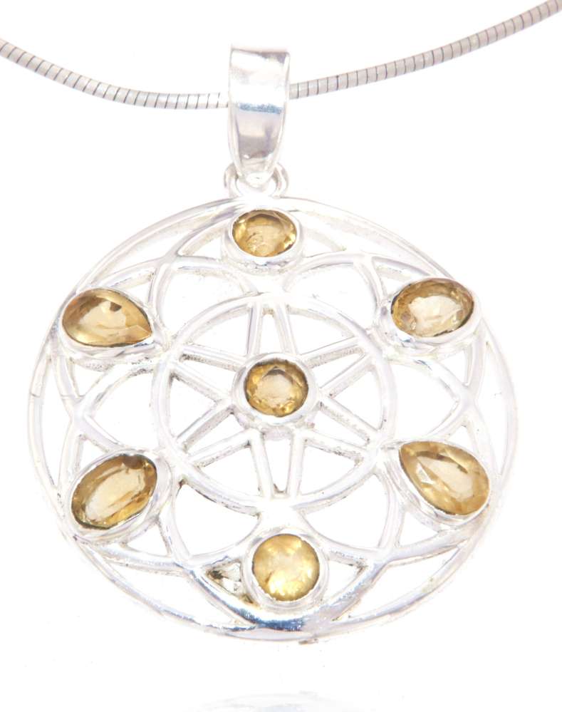 edler Blume des Lebens Schmuck Ketten Anhänger Citrin - 925er Silber #4070