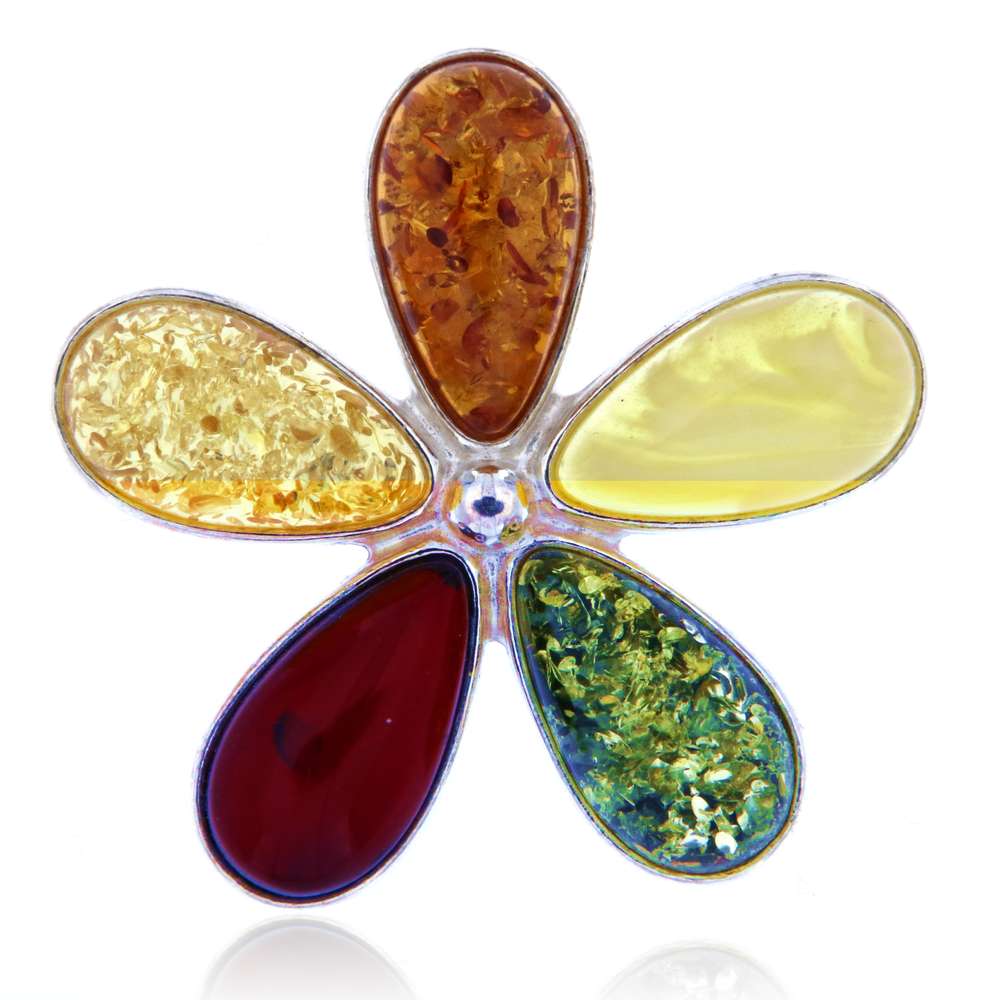 Blumen Schmuck Ketten Anhänger mit Bernstein A Qualität - 925er Silber #5002