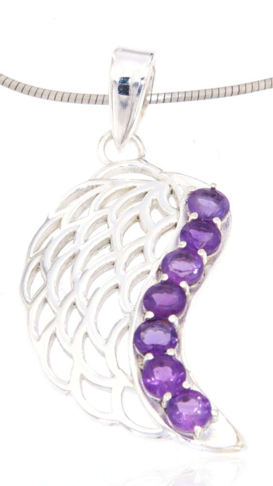 edler Engelsflügel Schmuck Ketten Anhänger Amethyst - Engel - 925er Silber #4042
