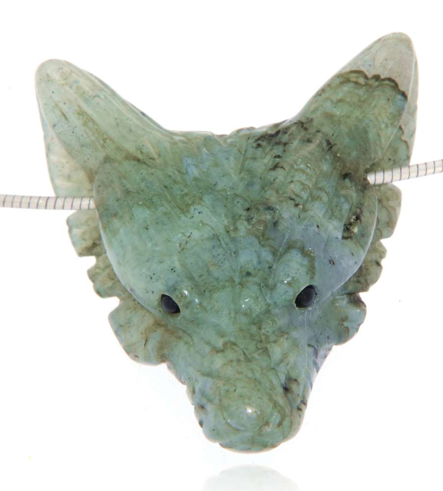 Wolf Labradorit Schmuck Ketten Anhänger Wolfskopf - A Qualität #4084