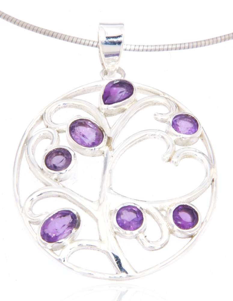 edler Lebensbaum Schmuck Ketten Anhänger Amethyst - 925er Silber #4047