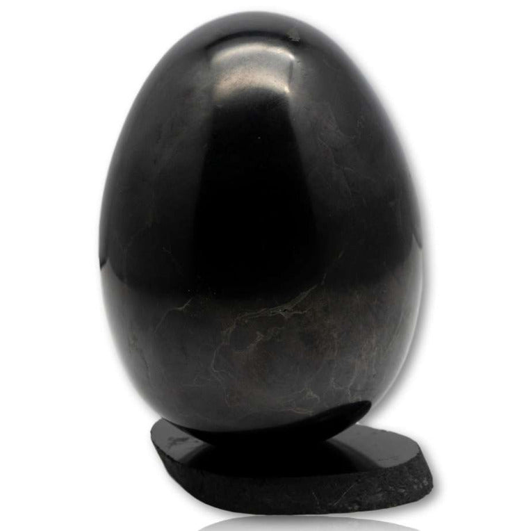 Schungit Ei poliert - Edelstein - 10 x 7,5 cm - incl. Untersetzer