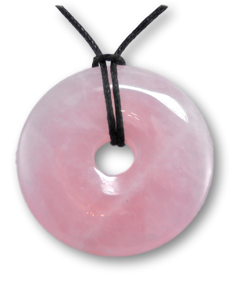Rosenquarz Donut - PI Scheibe Edelstein Schmuck Ketten Anhänger AA Qualität 40mm #2070