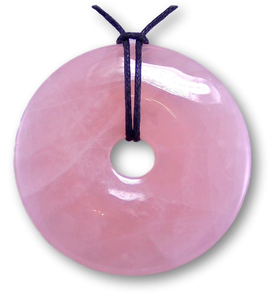 Rosenquarz Donut - PI Scheibe - Edelstein Schmuck Ketten Anhänger 50mm