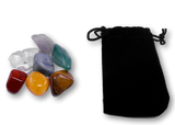 7 Chakra Steine Edelsteine - Handschmeichler - Auflagestein - Set incl. Karte - Beutelchen