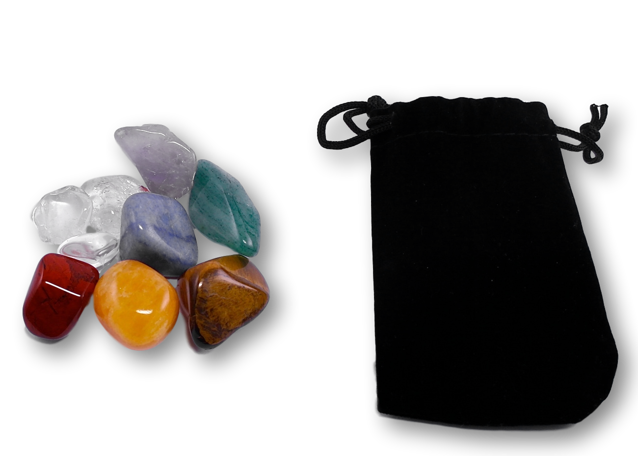 7 Chakra Steine Edelsteine - Handschmeichler - Auflagestein - Set incl. Karte - Beutelchen