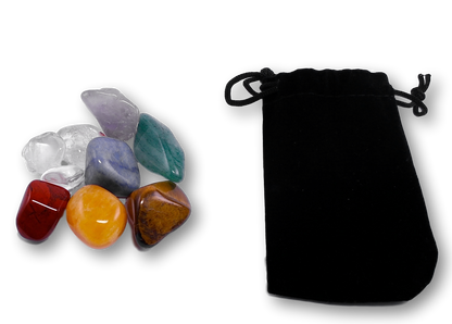 7 Chakra Steine Edelsteine - Handschmeichler - Auflagestein - Set incl. Karte - Beutelchen