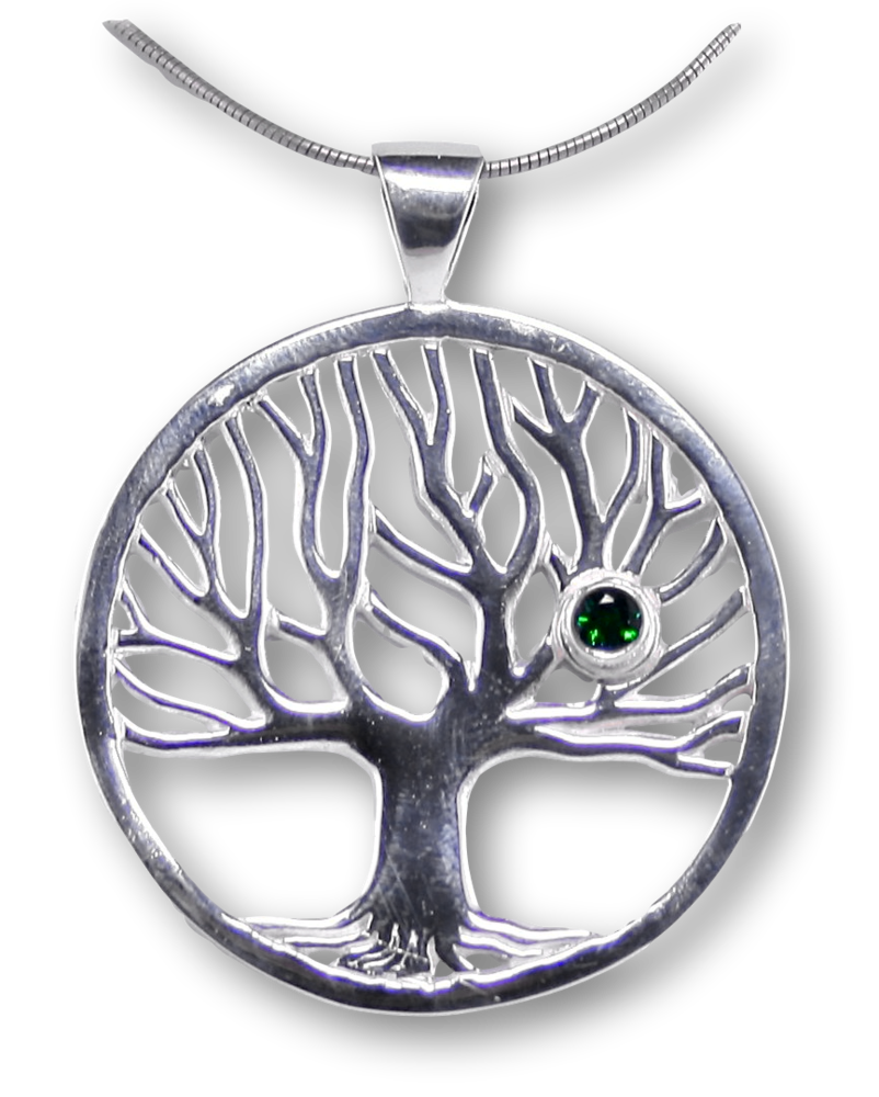 edler Weltenbaum - Chromdiopsid Lebensbaum Schmuck Ketten Anhänger 40mm - 925er Silber #2062