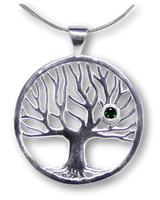 edler Weltenbaum - Chromdiopsid Lebensbaum Schmuck Ketten Anhänger 40mm - 925er Silber #2062