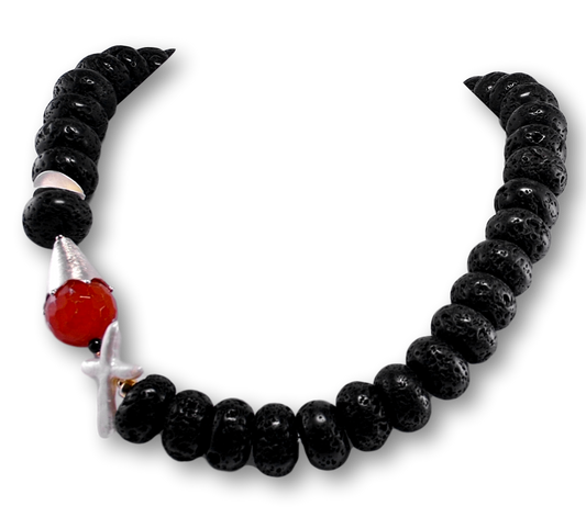 Edelstein Kette - Collier Lava - Karneol - 925er Silber Schmuck #2134