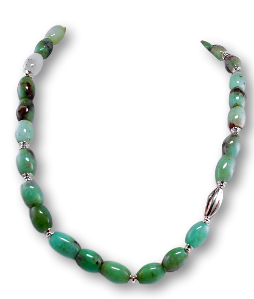 Chrysopras facettiert Edelstein Schmuck Kette - Collier - 925er Silber - #2137