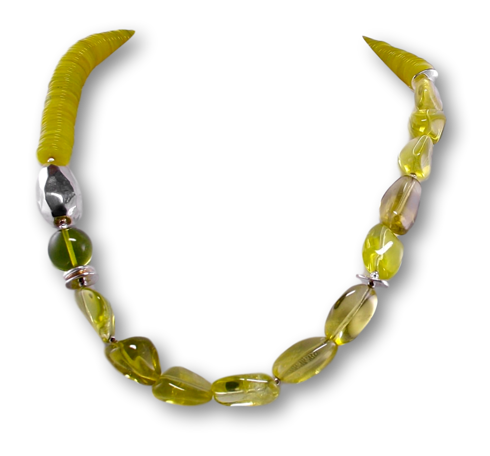 Serpentin - Lemon Quarz Edelstein Schmuck Kette - Collier - 925er Silber #2138