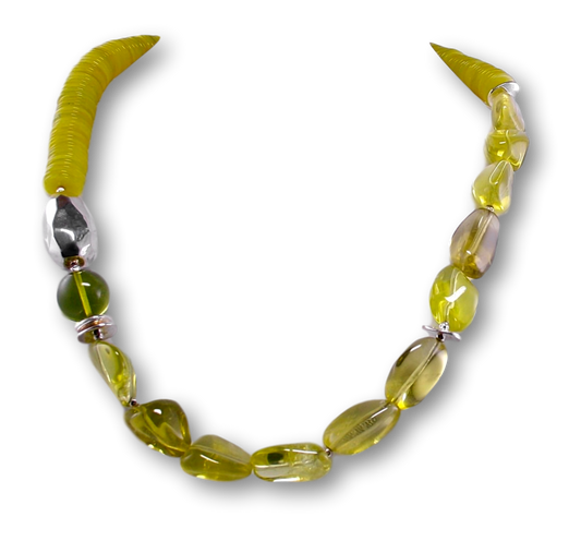 Serpentin - Lemon Quarz Edelstein Schmuck Kette - Collier - 925er Silber #2138