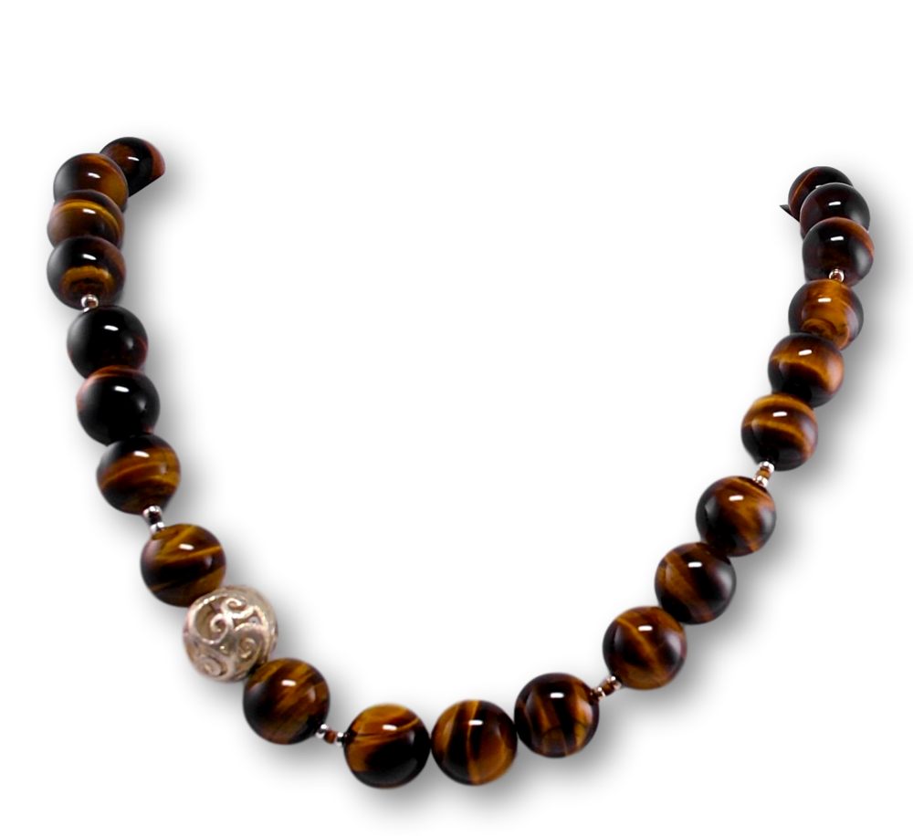 Tigerauge Edelstein Kette - Collier - 925er Silber Schmuck #2140