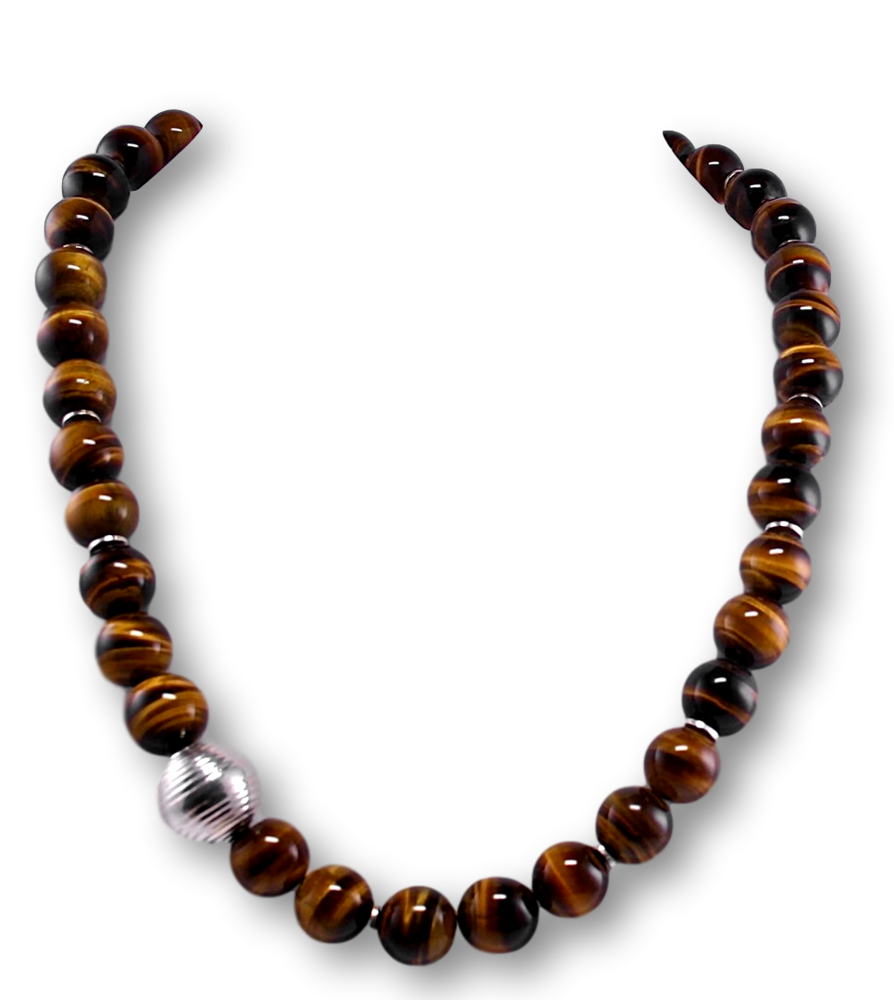 Tigerauge Edelstein Kette - Collier - 925er Silber Schmuck #2142