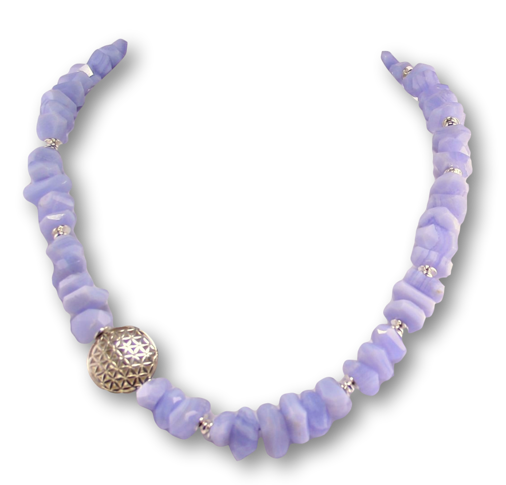 Chalcedon Schmuck Edelstein Kette - Collier blauer - 925er Silber #2157