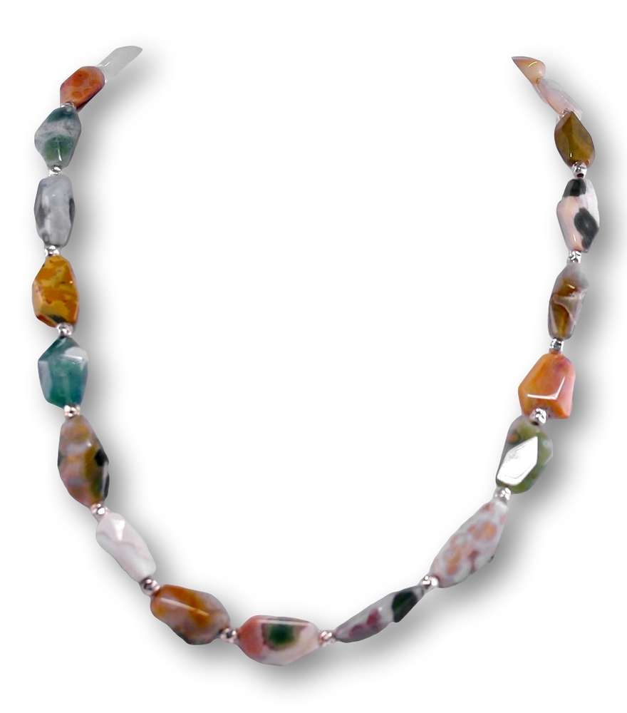 Ozeanjaspis Edelstein Schmuck - Collier Kette - 925er Silber #2158