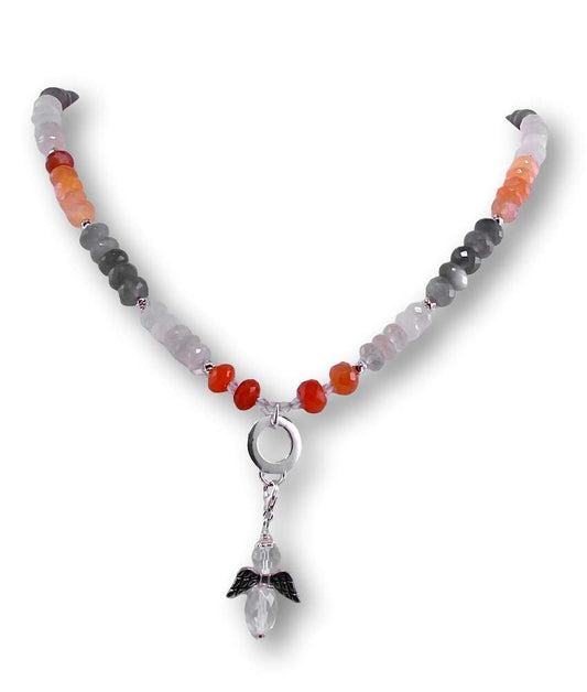 Edelstein Kette - Collier Mondstein facettiert - Engel Kette - 925er Silber Schmuck #2160