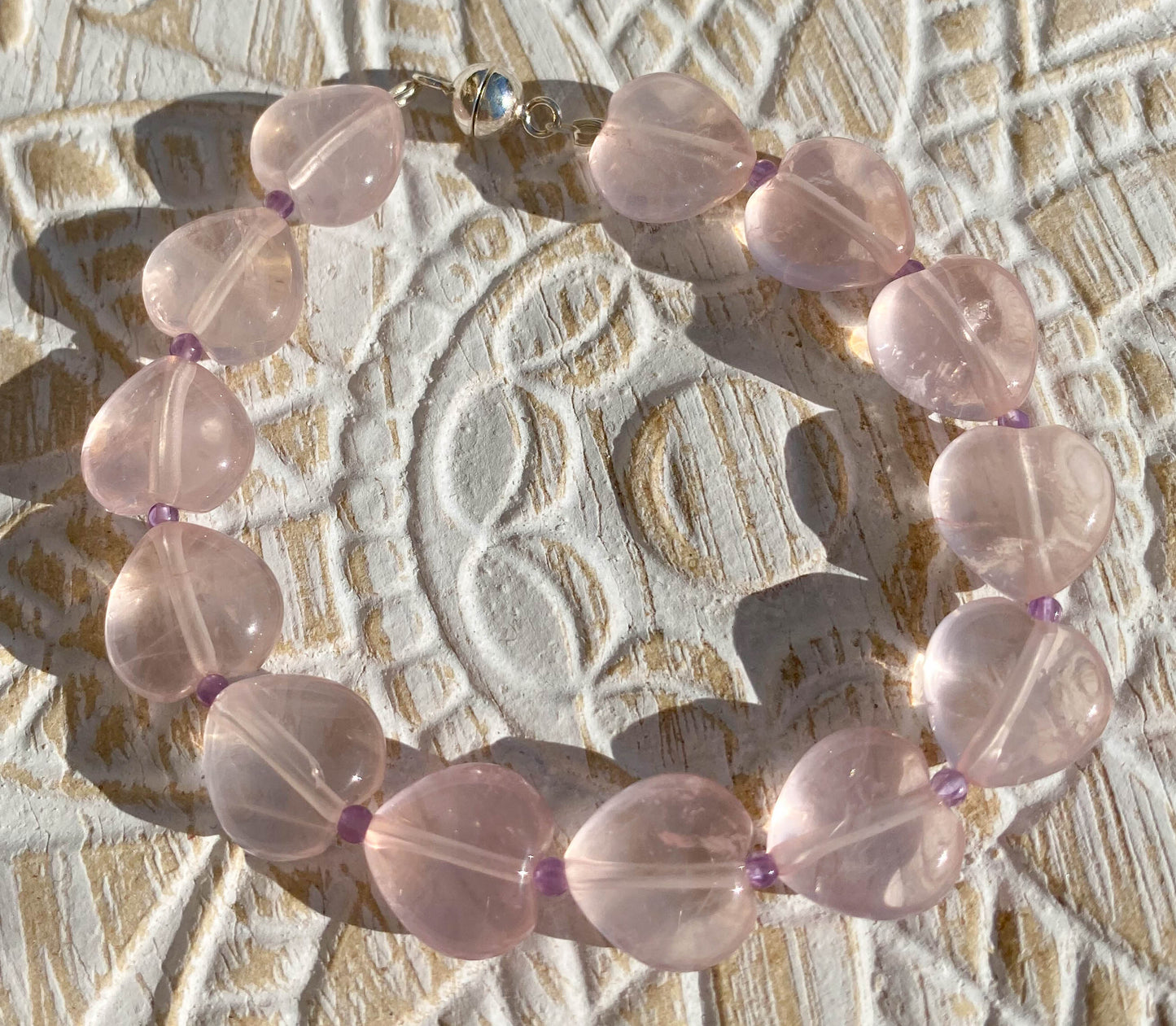 Rosenquarz - Amethyst Edelstein Armband - Blume des Lebens - Edelsteinarmband - 925er Silber Schmuck - #6154