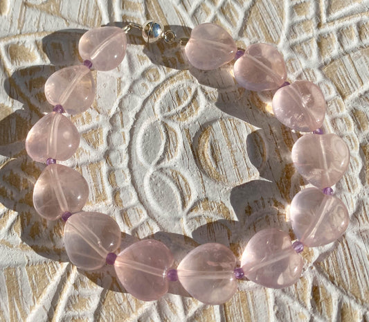 Rosenquarz - Amethyst Edelstein Armband - Blume des Lebens - Edelsteinarmband - 925er Silber Schmuck - #6154