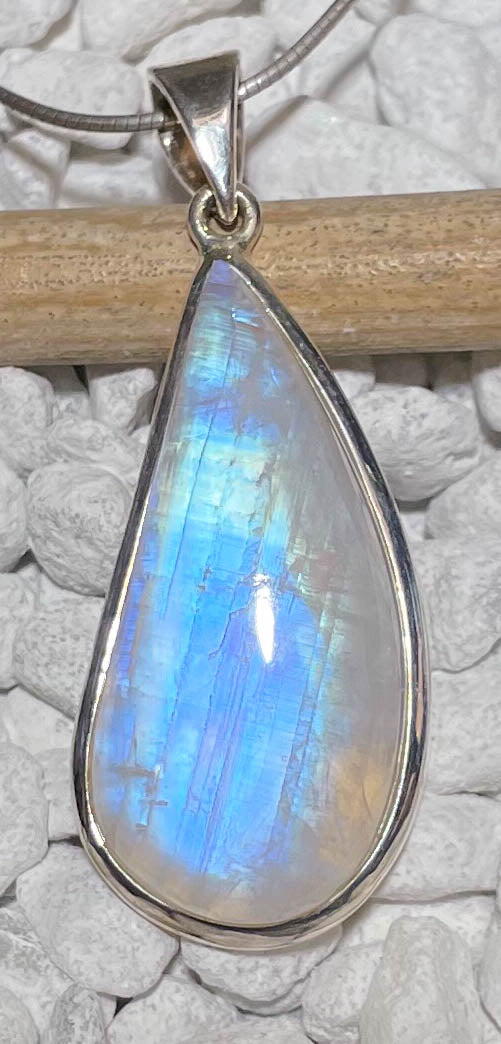 Regenbogenmondstein Edelstein Schmuck Ketten Anhänger - weißer Labradorit - A Qualität - 925er Silber #5789