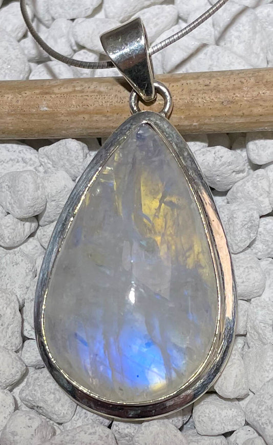 Regenbogenmondstein Edelstein Schmuck Ketten Anhänger - weißer Labradorit - A Qualität - 925er Silber #5790