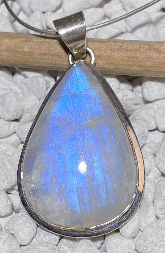 Regenbogenmondstein Edelstein Schmuck Ketten Anhänger - weißer Labradorit - A Qualität - 925er Silber #6080