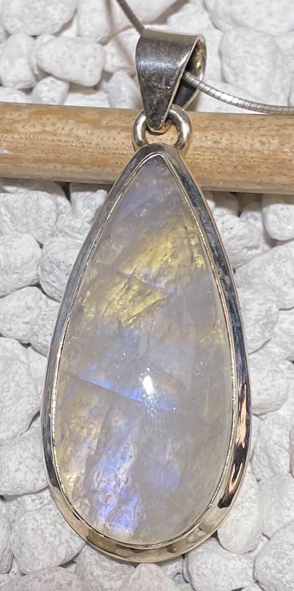 Regenbogenmondstein Edelstein Schmuck Ketten Anhänger - weißer Labradorit - A Qualität - 925er Silber #5762