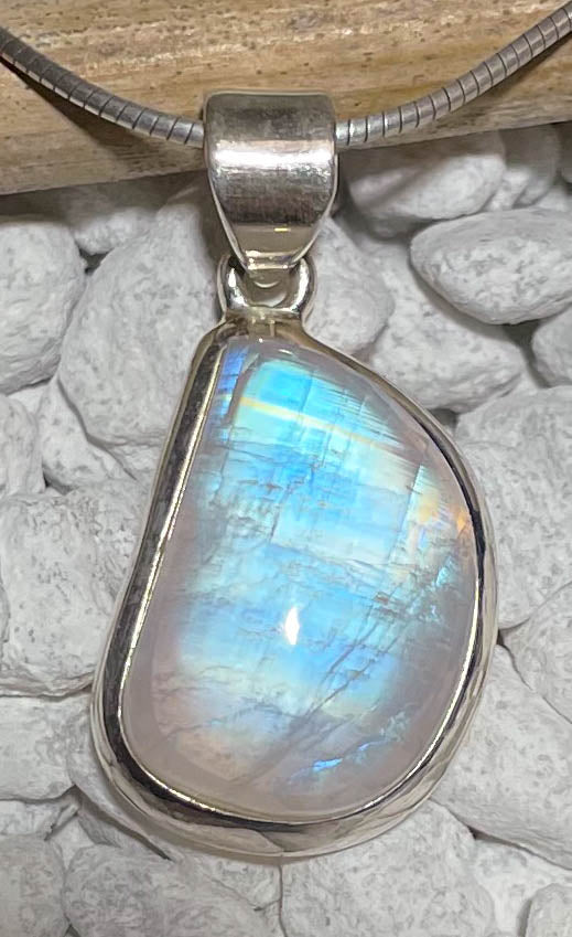 Regenbogenmondstein Edelstein Schmuck Ketten Anhänger - weißer Labradorit - A Qualität - 925er Silber #7031