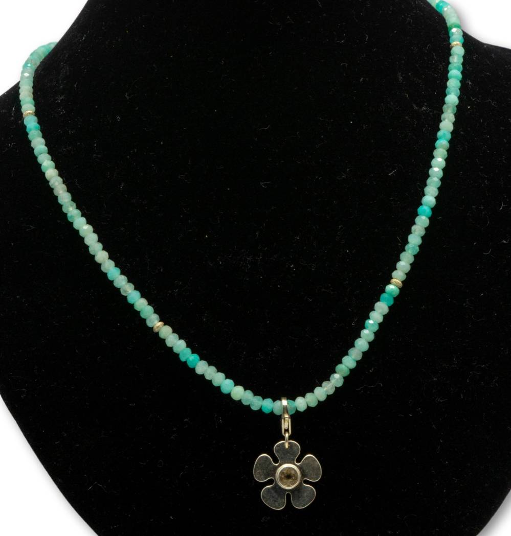 Amazoit Edelstein Schmuck Kette facettiert mit Topas Charm - Collier - 925er Silber #5301