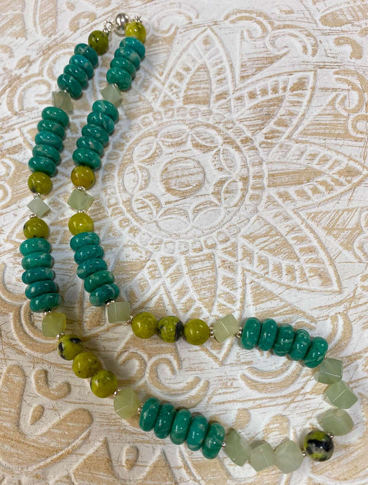 Chitta Jade - Amazonit - Serpentin Edelstein Kette - Collier - 925er Silber Schmuck - Edelsteinkette #5821
