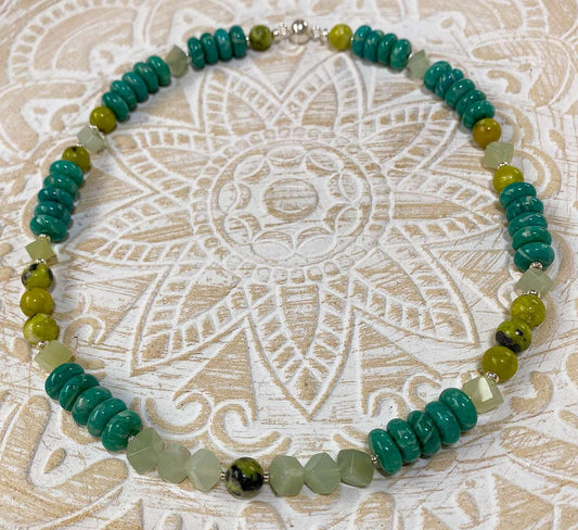 Chitta Jade - Amazonit - Serpentin Edelstein Kette - Collier - 925er Silber Schmuck - Edelsteinkette #5821