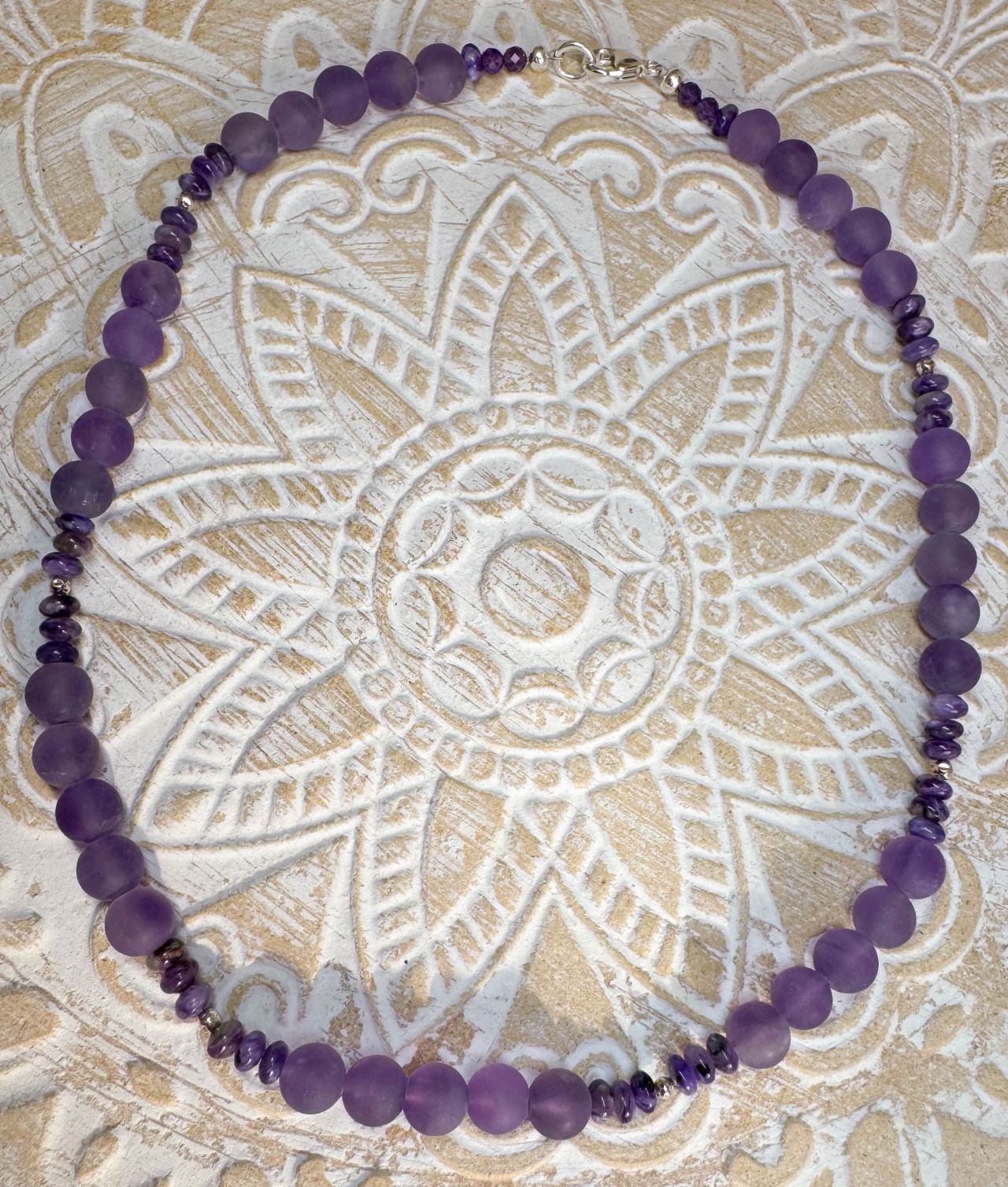 Amethyst matt - Charoit - Edelstein Kette - Collier - Edelsteinkette - 925er Silber Schmuck #7292