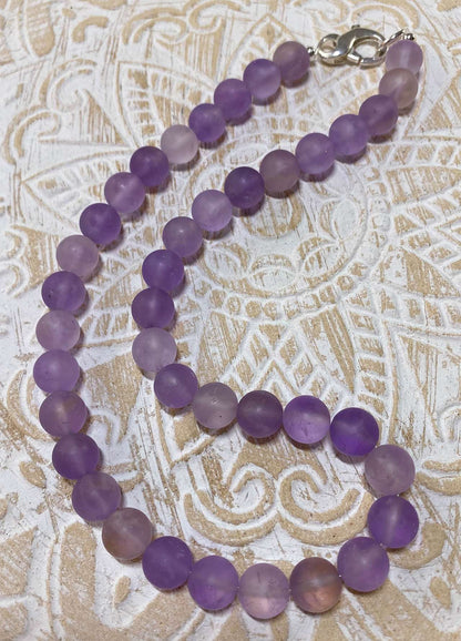 Amethyst matt Edelstein Kette - Collier - Edelsteinkette - 925er Silber Schmuck #2147