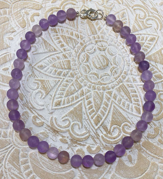 Amethyst matt Edelstein Kette - Collier - Edelsteinkette - 925er Silber Schmuck #2147