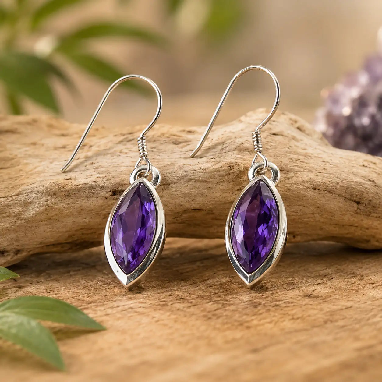 Amethyst Ohrringe Hänger aus 925er Silber – facettierter Edelstein #8088