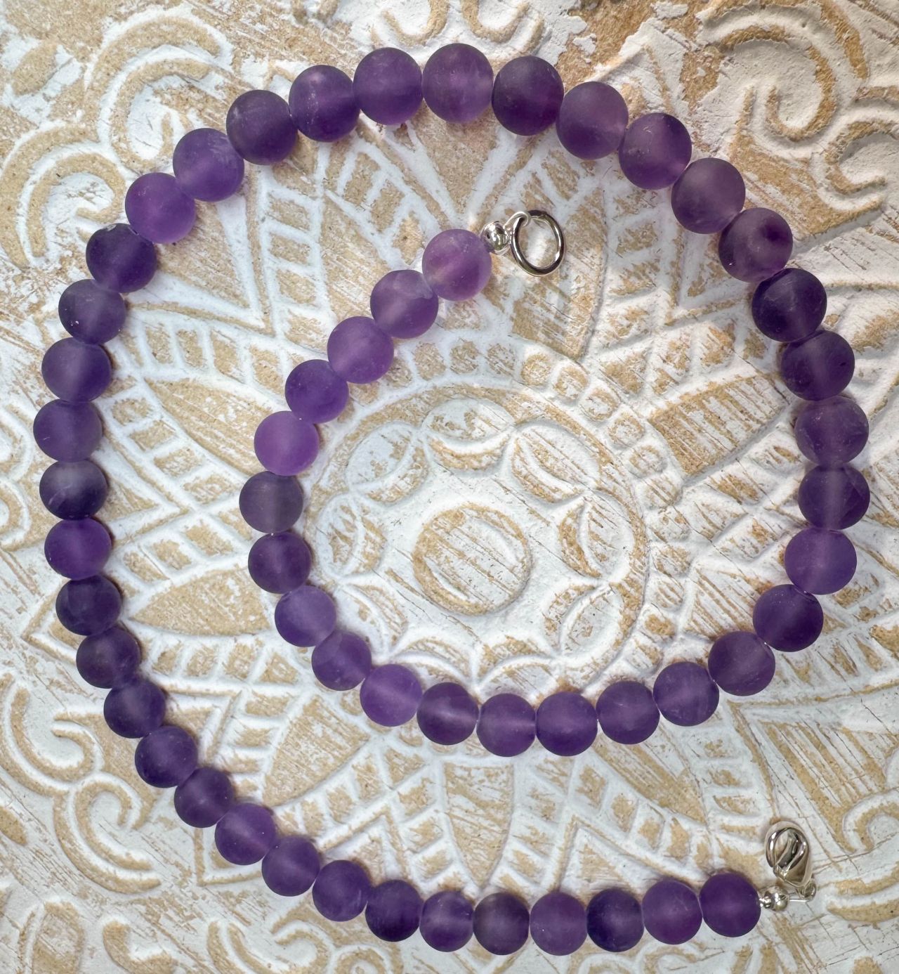 Amethyst matt Edelstein Kette - Collier - Edelsteinkette - 925er Silber Schmuck #7291