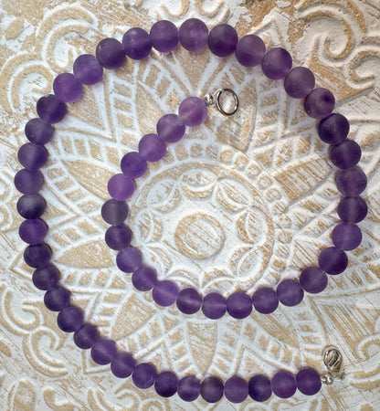 Amethyst matt Edelstein Kette - Collier - Edelsteinkette - 925er Silber Schmuck #7291