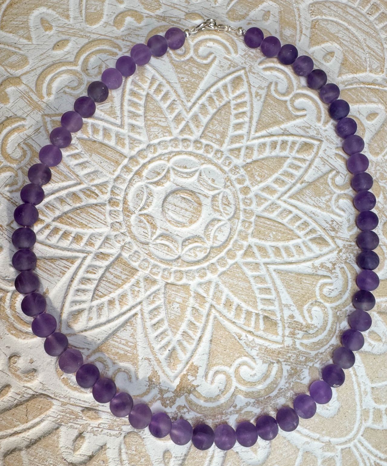 Amethyst matt Edelstein Kette - Collier - Edelsteinkette - 925er Silber Schmuck #7291