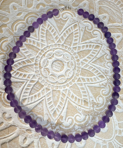 Amethyst matt Edelstein Kette - Collier - Edelsteinkette - 925er Silber Schmuck #7291