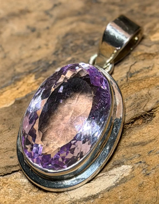 facettierter Amethyst Schmuck Ketten Anhänger - Edelstein - A Qualität - 925er Silber #2405