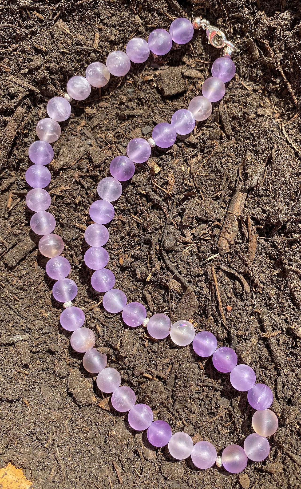 Amethyst matt Edelstein Schmuck Kette - Collier aus - 925er Silber #0025