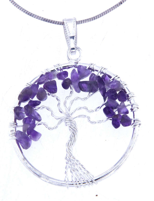 Lebensbaum Anhänger mit Amethyst - Edelstein - Baum des Lebens - A Qualität - Schmuck mit 925er Silber versilbert #6730